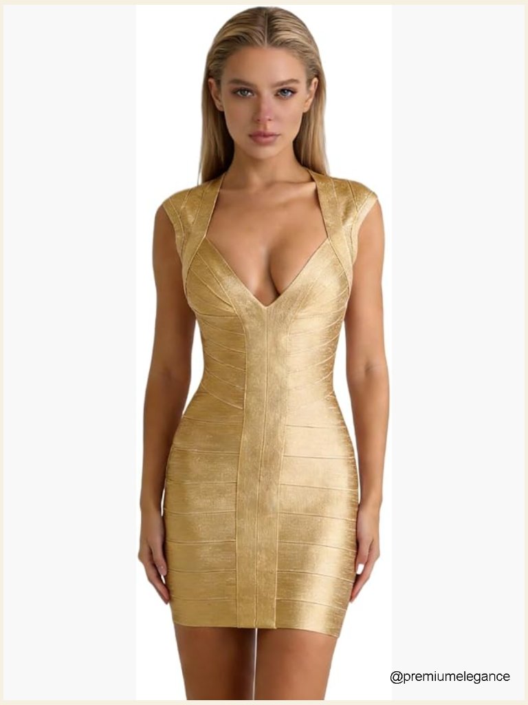 Mini V-Neck Bandage Bodycon Dress With Back Zipper - Sleeveless